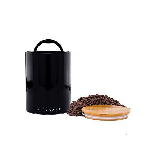 Airscape Ceramic Coffee and Food Storage Canister  Patented Airtight Inner Lid with Two Way Valve Preserves Food Freshness  Glazed Ceramic with Bamboo Top (Obsidian Black Medium)