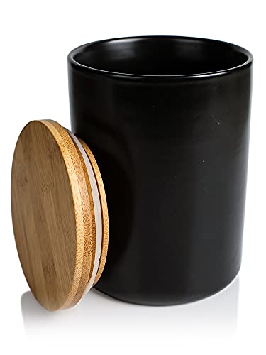 Arthausen Matte Black Ceramic 1080mL 4 cup Food Storage Jar Canister with Airtight Bamboo Lid and Bamboo Spoon Modern Design Container for Counter  Great for Flour Coffee Sugar Treat Snack Caddy