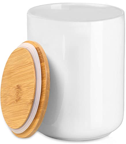 Kopmath Ceramic Kitchen Canister Coffee and Sugar Container 24 FL OZ (700 ml) Bamboo Lid Dishwasher Safe White Food Storage Jar for Coffee Ground Sugar Tea Spice Nut