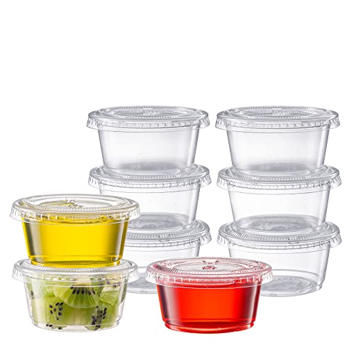 200 Sets  2 oz Jello Shot Cups with Lids Small Plastic Condiment Containers for Sauce Salad Dressings Ramekins  Portion Control