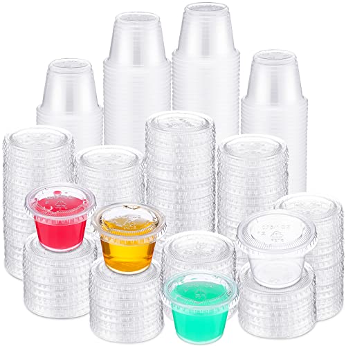 1000 Pack Jelly Shot Cups with Lids Plastic Small Containers Portion Cups Disposable Souffle Cups Sauce Cups Salad Dressing Container Plastic Food Cups Condiment Cups(1oz)