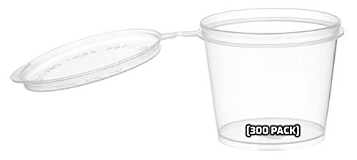 EcoQuality 300 PACK 1 Oz Leak Proof Plastic Condiment Souffle Containers with Attached Lids  Portion Cup with Hinged Lid Perfect For Sauces Samples Slime Jello Shot Food Storage  More