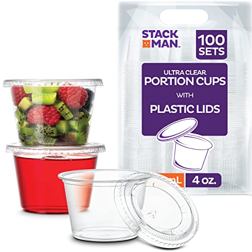 100 Sets  55 oz Plastic Cups with Lids Clear Portion Cups Disposable Snack Cups Yogurt Cups Parfait Cups Pudding Cups Souffle Cups Dessert Cups Disposable Containers with Lids 55oz
