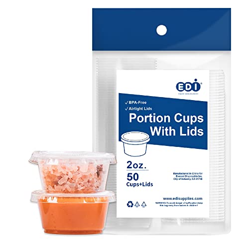 2 OZ 50 Sets EDI Clear Disposable Plastic Portion Cups with Leakproof Lids  Jello Shot Cups  Condiment and Dipping Sauce Cups  Souffle Cups  BPA Free  Recyclable
