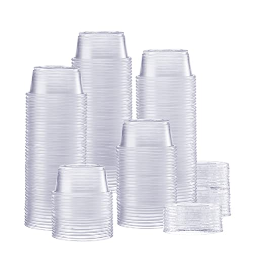 200 Sets  2 oz Plastic Disposable Portion Cups with Lids Souffle Cups Jello Cups