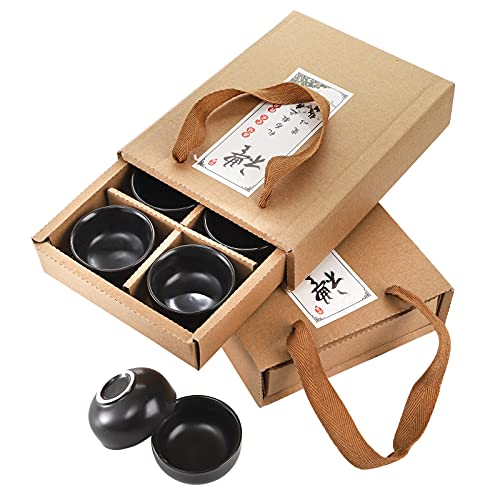Foraineam 12 Pcs Ceramic Sake Tea Cups 15 Ounces  45ml Premium Black Pottery Asia Japanese Teacups Set Kungfu Style Tea Accessories Handcraft Gift Box Pack
