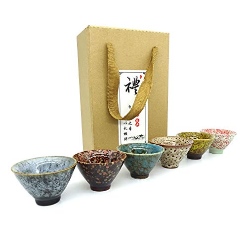 VNASNST Handmade Cone Teacups Made Of Japanese Ceramic Kiln ChangeKung Fu Tea Cup Sake Cups(6 Pieces)