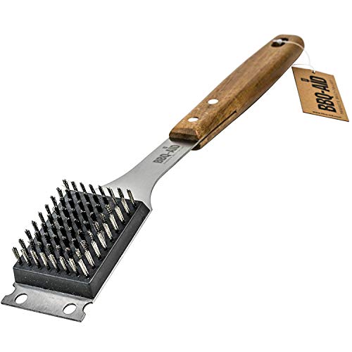 BBQAid Barbecue Grill Brush and Scraper  Extended Large Wooden Handle and Replaceable Stainless Steel Bristles Head  Safe No Scratch Cleaning  Best for Any Grill Char Broil  Ceramic