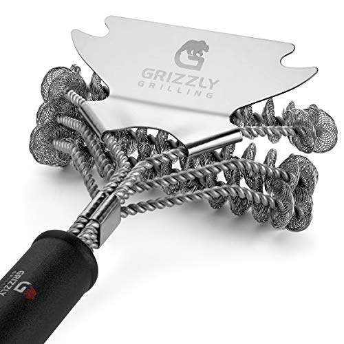 Grizzly Grilling Grill Brush and Scraper  Bristle Free Stainless Steel BBQ Cleaning Tool  No Wire Scrubber Best for GasCharcoalPorcelain Grill Grates  Safe Barbeque Accessories