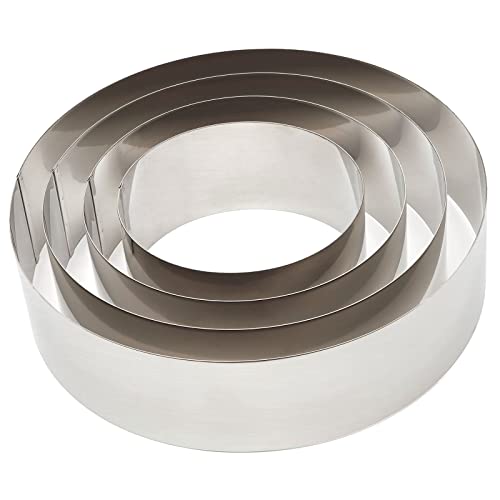 4 Pieces Stainless Steel Cake Rings for Baking Round Cake Cutter Forms for Bakery Supplies Pastries Mousse (4 Sizes)