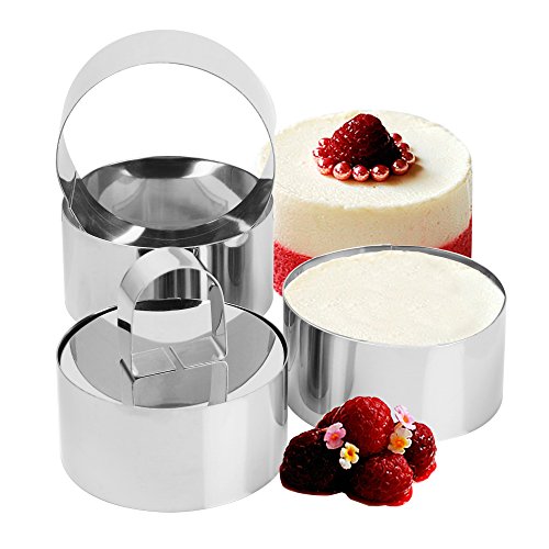 Set of 4  Round Stainless Steel Small Cake Rings Mousse and Pastry Mini Baking Ring Mold with Pusher