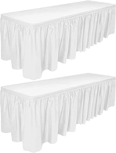 DecorRack 2 Pack Table Skirts 29 in x 14 ft Each Multi Pack BPA Free Plastic Tableskirt Disposable Reusable Rectangular Tablecloth Skirt White (2 Pack)