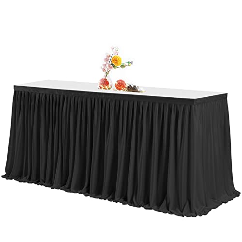 Partisky Black Polyester Table Skirt for Rectangle Tables 6ft Wrinkle Resistant Pleated Ruffle Table Cloth for Banquet Wedding Trade Baby Shower Display Gift Dining Table