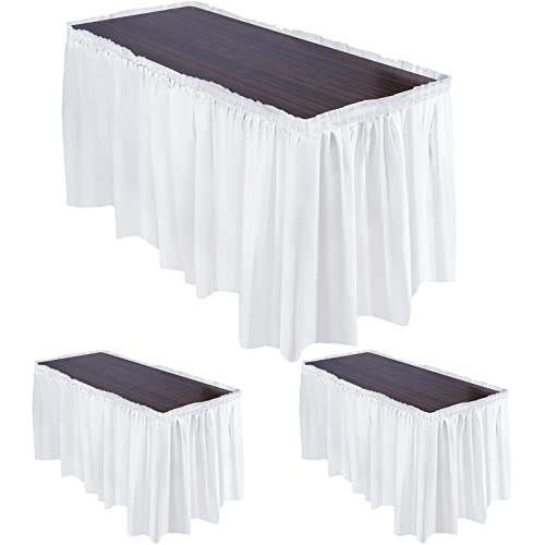 Ruisita 3 Pack Table Skirt 29 in x 14 ft Tablecloth Reusable Stain Proof Plastic Table Skirts for Rectangle or Round Tables for Party Wedding Reception Birthday White