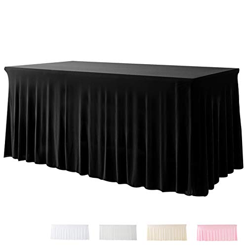 Spandex Table Skirts for Rectangle Tables 6ft and Fitted Table Cover 1 Piece Wrinkle Resistant Cloth Table Cloth with Skirt Spandex Table Cover and Table Skirt (Black)