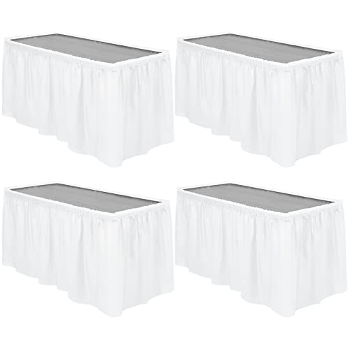 TURSTIN 4 Pieces White Plastic Table Skirts 14 x 29 Feet for Rectangle Tables Fitted Tablecloth Disposable Table Cover for Birthday Party Events Banquette Baby Shower