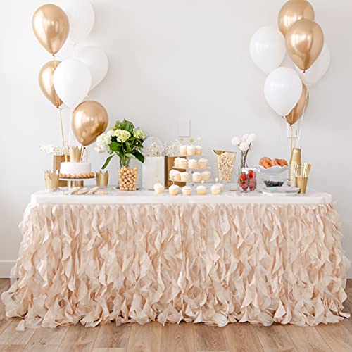 Tutu Table Skirt  Tulle Table Skirt Decoration  Mesh Fluffy Tablecloth for Birthdays Wedding Shower Valentines Day Prom Graduation Christmas Easter Anniversary Party (Champagne Gold 6ft)