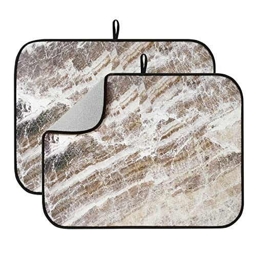 AELS XL 24 x 18 Dish Drying Mat Set of 2 for Kitchen Counter Brown Marble Reversible Absorbent Microfiber Dish DrainerRack Pads with Hanging Loop