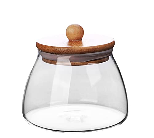 Mozacona Glass Food Storage Container Candy Dish Spice Jar with Seal Wooden Lid