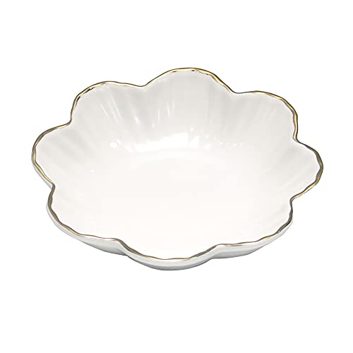 Porcelain Serving DishCeramics Flower Relish Tray with Metallic RimServing Bowls for WeddingParty Perfect for Small Cereal Pasta Salad Candy and Snacks White 66 inch GoldWhite