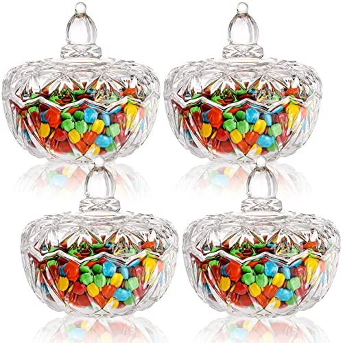 YOUEON Set of 4 Glass Candy Dish with Lid 62 Decorative Candy Bowl Crystal Candy Jar Cookie Jar Jewelry Dish Covered Candy Jar for Kitchen Home Office Desk Candy Buffet