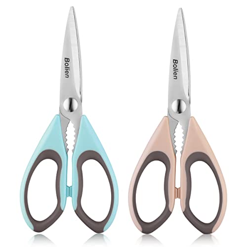 Bolien Premium Kitchen Scissors 9 Inch Heavy Duty Kitchen Shears with 3mm Thickened Blade Ultra Sharp Stainless Steel Multipurpose Scissors for Poultry Fish Meat Vegetables Herbs BBQ 2Pack