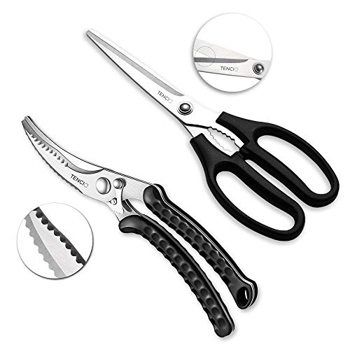 TENCI Multipurpose Kitchen Shears Set Professional Heavy Duty Poultry Shears and Stainless Steel Sharp Cooking Food Scissors with Serrated for Chicken Bones Turkey Fish Korean BBQ Meat Vegetable