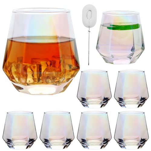 Diamond Wine Glasses Set of 8Iridescent Stemless Red Wine Glass CupGeometric 10 OZ Christmas Wine Glassware White Wine Party Glass Tumblers for BourbonWhiskeyWedding