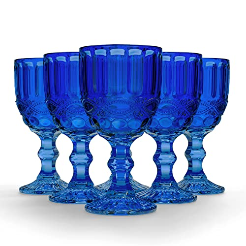 Elle Decor Set of 6 Wine Glasses  Blue Colored Glassware Set  Colored Wine Glasses  Vintage Glassware Sets  Water Goblets for Party Wedding  Daily Use  Wine Glass  Set of 6 (84 oz)