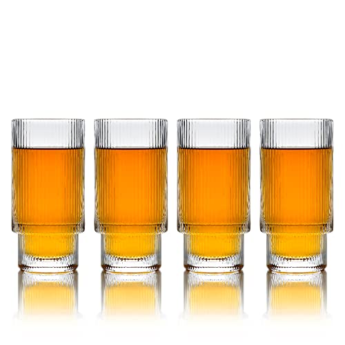 Greenline Goods Ripple Drinking Glasses  12 oz Modern Kitchen Glassware Set  Unique Vintage Cups For Weddings Cocktails Or Modern Bar  Set of 4