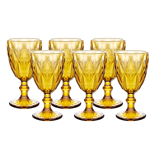 Nilor Amber Glasses Goblets Drinkware Set Water Glasses Wine Glasses Set of 6 Vintage Glassware Great for Party Wedding  12 Ounce
