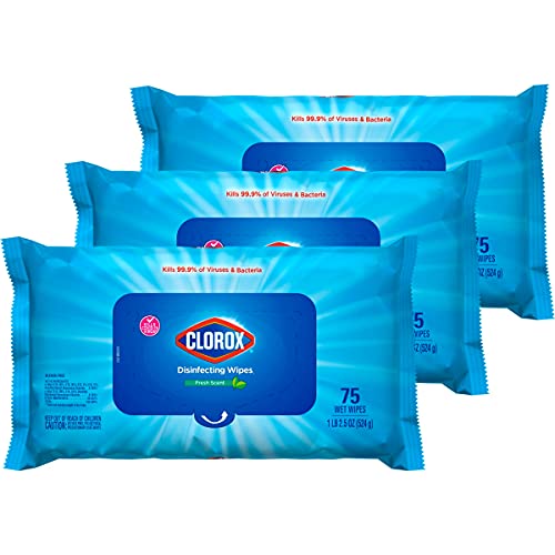Clorox Disinfecting Wipes Bleach Free Cleaning Wipes Fresh Scent Moisture Seal Lid 75 Wipes Pack of 3 (New Packaging)