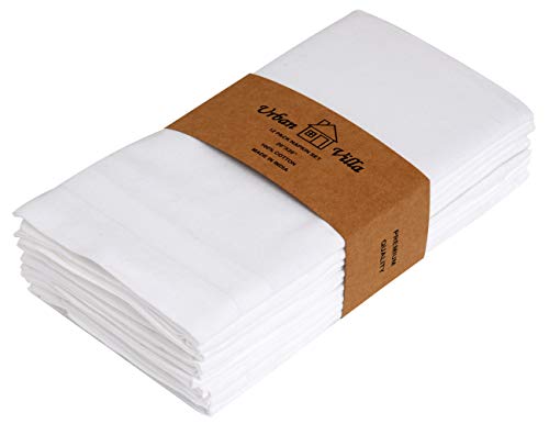 Urban Villa Solid White Set of 12 Dinner Napkins (20X20 Inch) 100 Cotton Everyday Use Premium Quality Over sized Cloth Napkins with Mitered Corners 1 inch Hemmed Ultra Soft Durable Hotel Quality