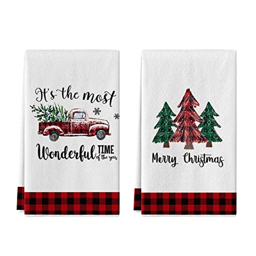 Artoid Mode Truck Christmas Trees Kitchen Towels and Dish Towels 18 x 26 Inch Winter Xmas Holiday Ultra Absorbent Drying Cloth Tea Towels for Cooking Baking Set of 2