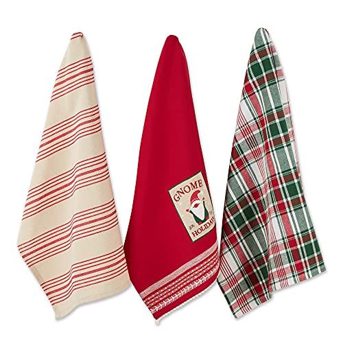DII Nordic Christmas Kitchen Collection Assorted Dishtowel Set 18x28 Little Gnome 3 Piece