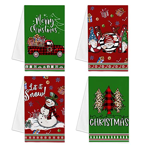 Hexagram Christmas Kitchen Towels Sets of 4 Seasonal Gnomes and Snowman Decorative Winter Hand Towels and Dish TowelsTea Towels Housewarming Farmhouse Kitchen Gifts