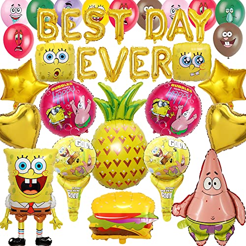43PCS Cartoon Theme Party Supplies Birthday Decorations Include Pineapple Shape Balloon Square balloons Cartoon Character Balloon Hamburger BalloonSpecialShaped Aluminum Foil Balloon Party Favors for Kids