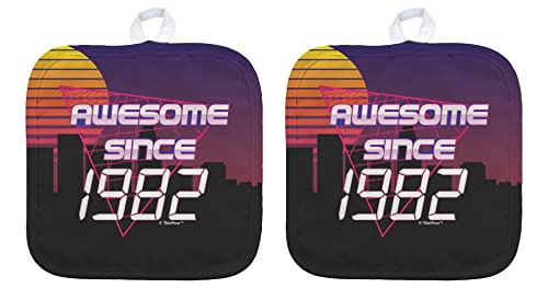 ThisWear 80s Party Decorations 40th Birthday Vaporwave Asthetic Awesome Since 1982 2 Pack Novelty Square Pot Holder