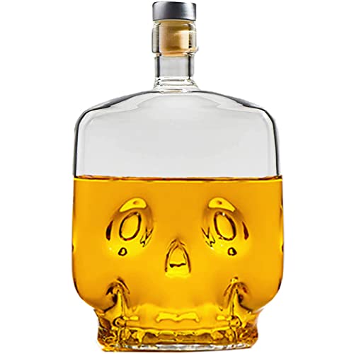 Whiskey Decanter with Airtight Stopper  Square Skull Liquor Glass Alcohol Bottle for Wine Bourbon Tequila Vodka Juice 700ml Cool Funny Anniversary Birthday Gifts with Box for Men Boyfriend Dad
