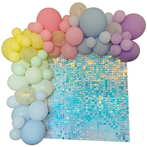 YAKOURLER 25 Pcs Pack Shimmer Wall Backdrop Mermaid Iridescent Blue Square Shimmer Backdrop Sequin Panels for Birthday Decorations Wedding Bachelorette Party
