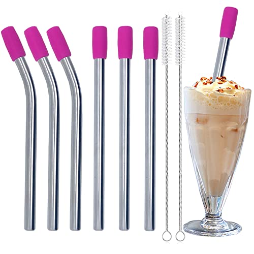 Amsthow Metal Smoothie Straws and Reusable Milkshake Straws 043 Wide Boba Straws for Shake Bubble Tea with Silicone Tips and Cleaning Brushes(Silver)