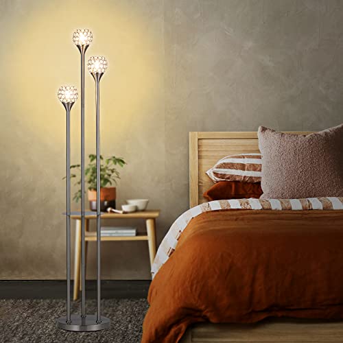 COOSA 3Light Crystal Floor Lamp Modern Tall Crystal Glass Ball Standing Lamp for Living Room Bedroom Mid Century Contemporary Home 3 x LED Edison Bulbs Included