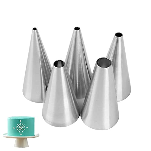 Hendiy 5 pscset Medium Round Piping TipProfessional Stainless Steel Baking Piping Tip Decoration Set For Cake Decorating Supplies Baking Set Tools（Silver）