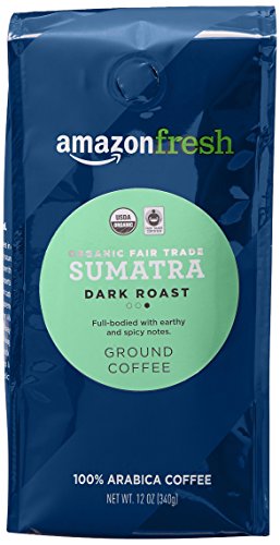 AmazonFresh Organic Fair Trade Sumatra Ground Coffee Dark Roast 12 Ounce