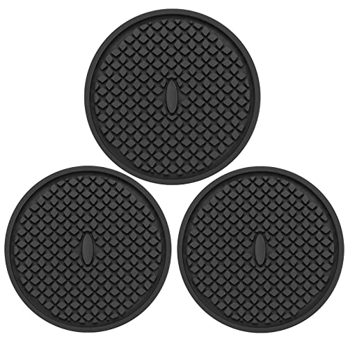 3 Pack Silicone Coasters for Drinks Thickened Black Coasters with Deep Tray Grooved Design Cup Mat Washable Heat Resistant Durable NonSlip Coasters for Coffee Table Wooden Desk Kitchen Bar