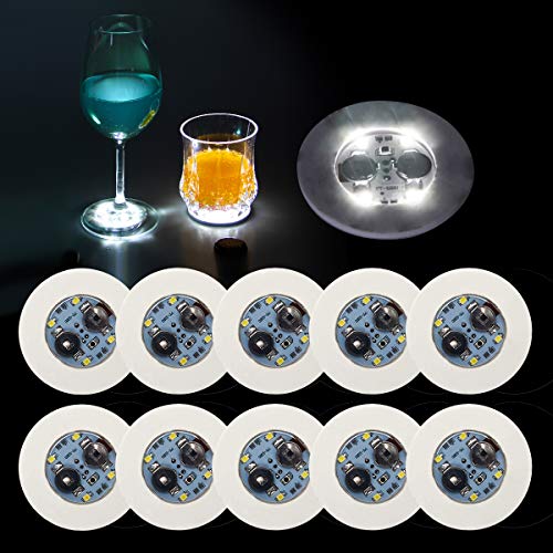 Thicken 5mm LED Coaster AHIER 10Pcs Led Coasters for Drinks Led Bar Coaster Perfect for Party Wedding Bar (White)