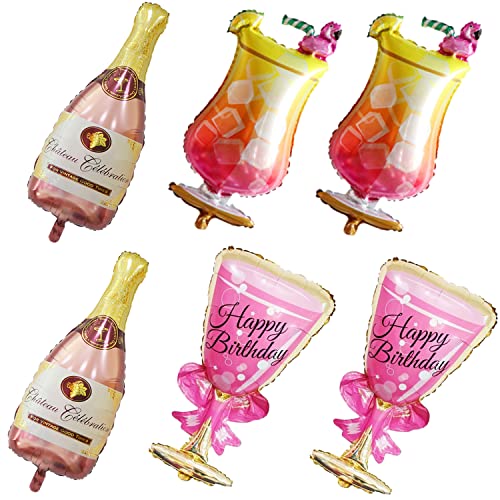6 Pieces Oktoberfest Wine Bottle Wine Glass Pink Beer Aluminum Foil Balloon  Oktoberfest Party Decoration2020 Beer Festival Party Favors Set IndoorOutdoor Photo Booth Prop Wall Decorations