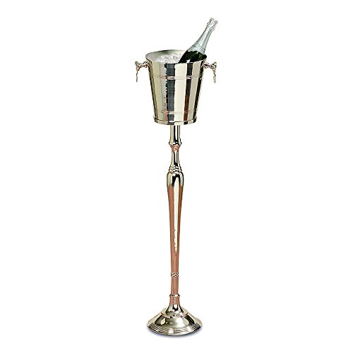 WHW Whole House Worlds Old World Luxurious Grand Hotel Champagne Bucket with Tall Stand Silver Aluminum Nickel 42 Inches Tall 2 Piece Set
