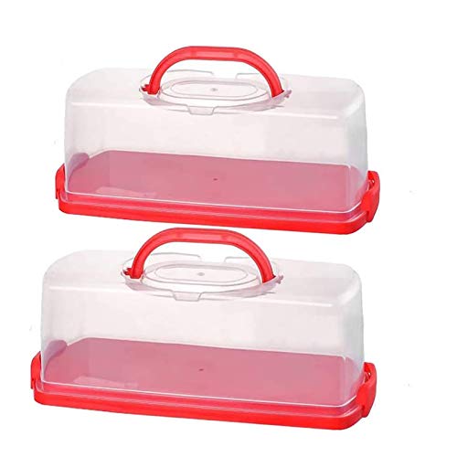 2 Pack Plastic Rectangular Loaf Cake Storage ContainerBread Keeper for Carrying and Storing Banana BreadPumpkin Bread (Red)
