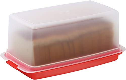 Bread Box Dual Use Bread HolderAirtight Plastic Food Storage Container for Dry or Fresh Foods 2 in 1 Bread Bin Loaf Cake KeeperBaked Goods Keeps Bread Fresh Red and Clear Cover  Signoraware (Red)